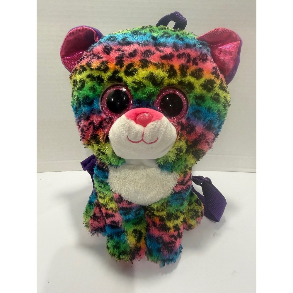Ty Beanie Boos Dotty Leopard Rainbow Plush Backpack Pink Glitter Eyes Purple